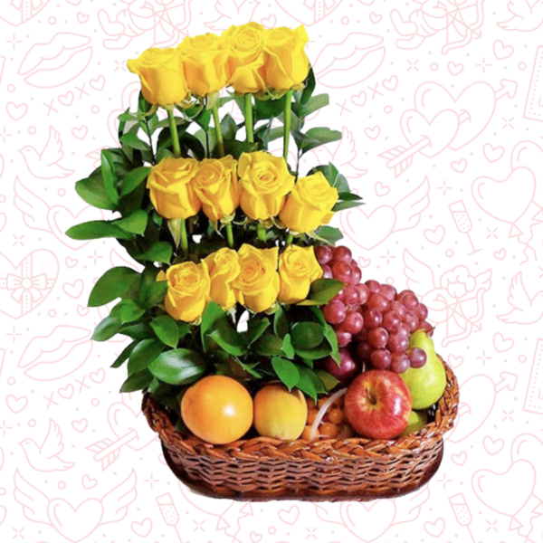 Arreglo de flores  a Domicilio Fusagasuga – Flores con canasta de frutas