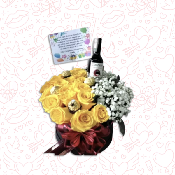 Arreglos florales a Domicilio Fusagasuga – Tambor de rosas con vino